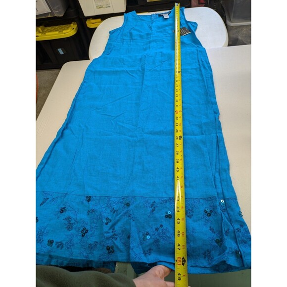 Sag Harbor Bright Blue Linen Sleeveless Maxi Dress Sequins Womens 8P NWT - Picture 13 of 13